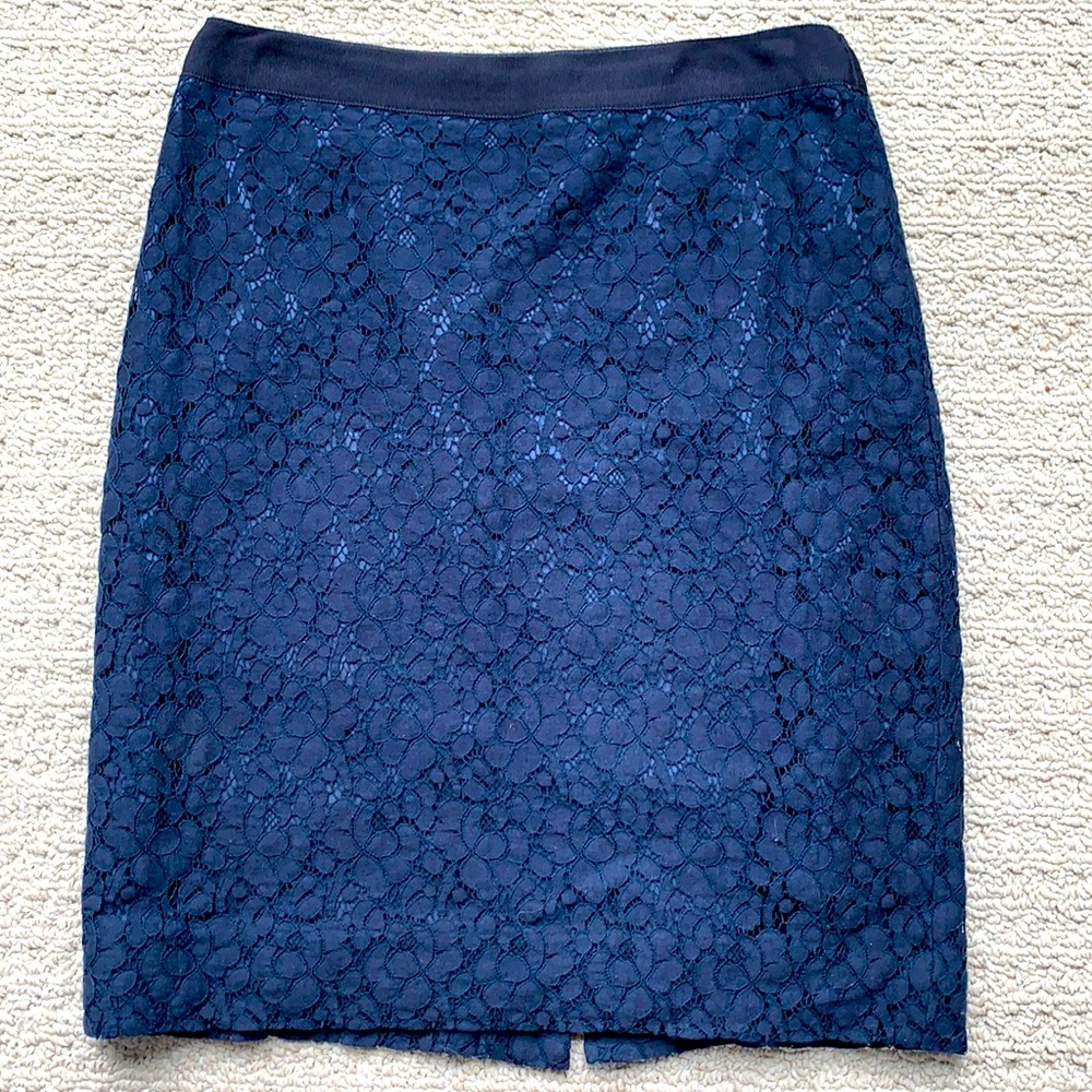 J Crew Navy Lace Floral pencil skirt